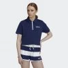 Φτηνός ❤️ Πόλο Τ-shirts Adidas Originals Crop Zip Polo 👕 Shirt BLUE 🌟