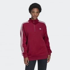 Ολοκαίνουργιο 🥰 Μπλούζα Μακρύ Μανίκι Adidas Originals Quarter-Zip Sweatshirt RED 🔔