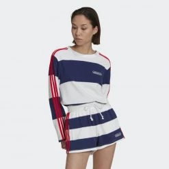 Εξοδος ⭐ Φούτερ Adidas Originals Striped Long Sleeve Sweatshirt Night Sky / White 🎉