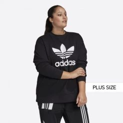 Εξοδος 🎉 Adidas Originals Trefoil Crew Γυναικείο Φούτερ Plus Size BLACK/WHITE 🤩